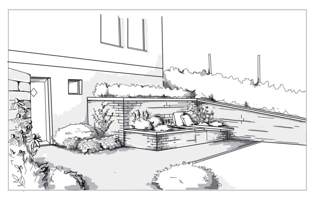 Támfal a kertben, modern és praktikus kialakítással.