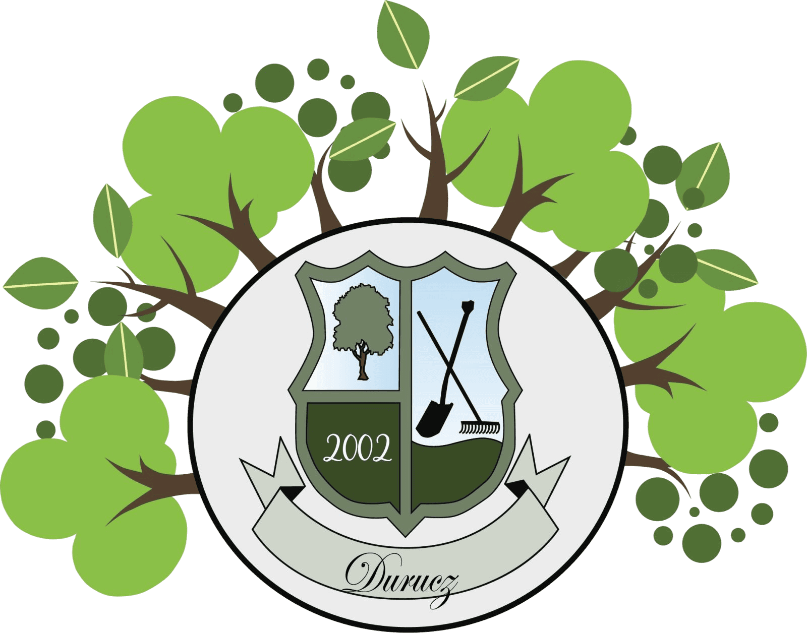 Álló kép a kertépítési szolgáltatásokról, zöld növényekkel és eszközökkel.